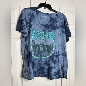 Knit Riot‎ Aerosmith T Shirt Oversized 100% Cotton Blue Tie Dye Band Tee